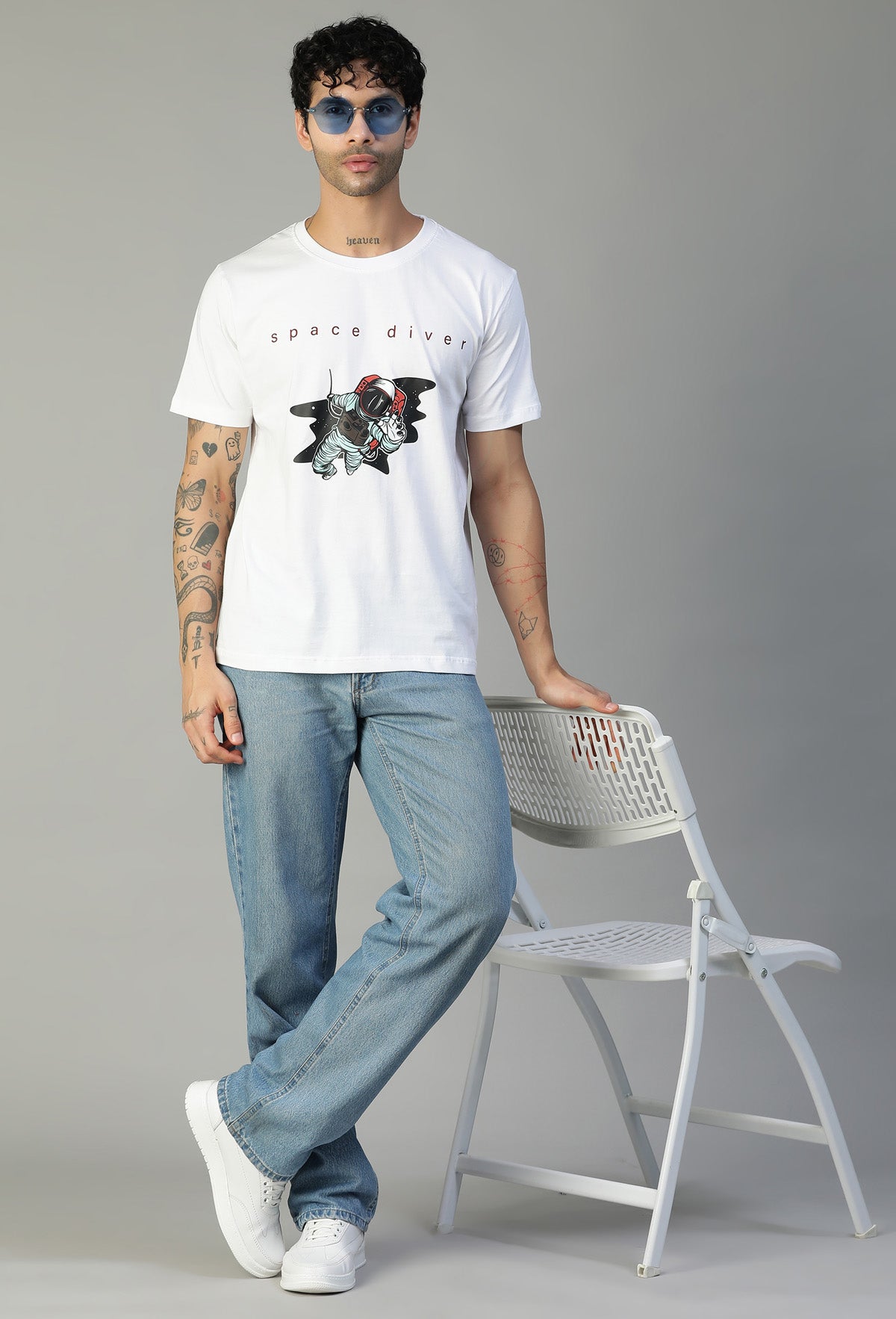 Space Diver Regular Fit Printed T-Shirt White
