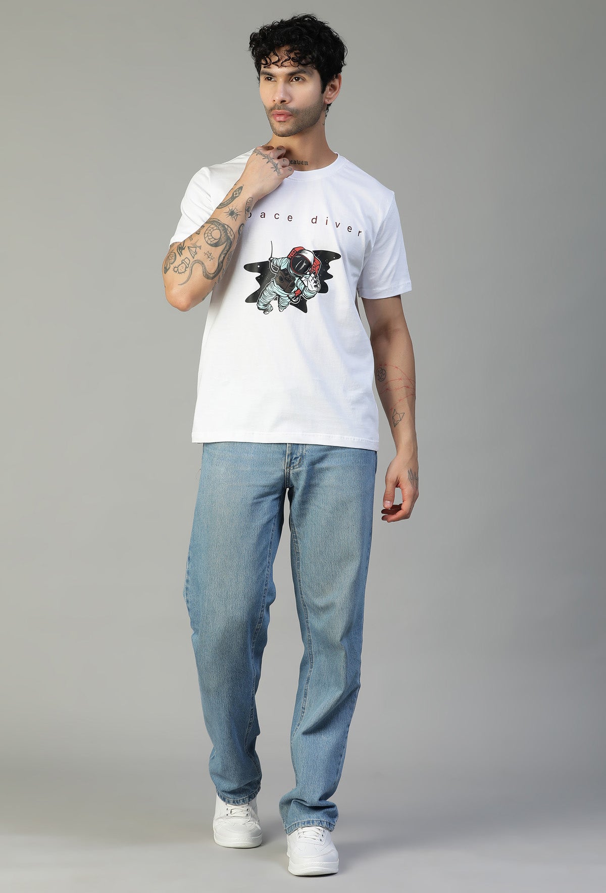 Space Diver Regular Fit Printed T-Shirt White