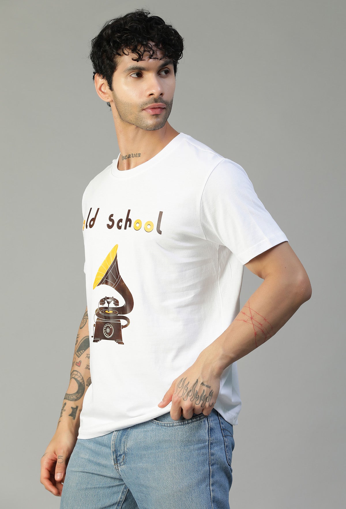 Regular Fit Classic Old School Graphic Printed T-Shirt White