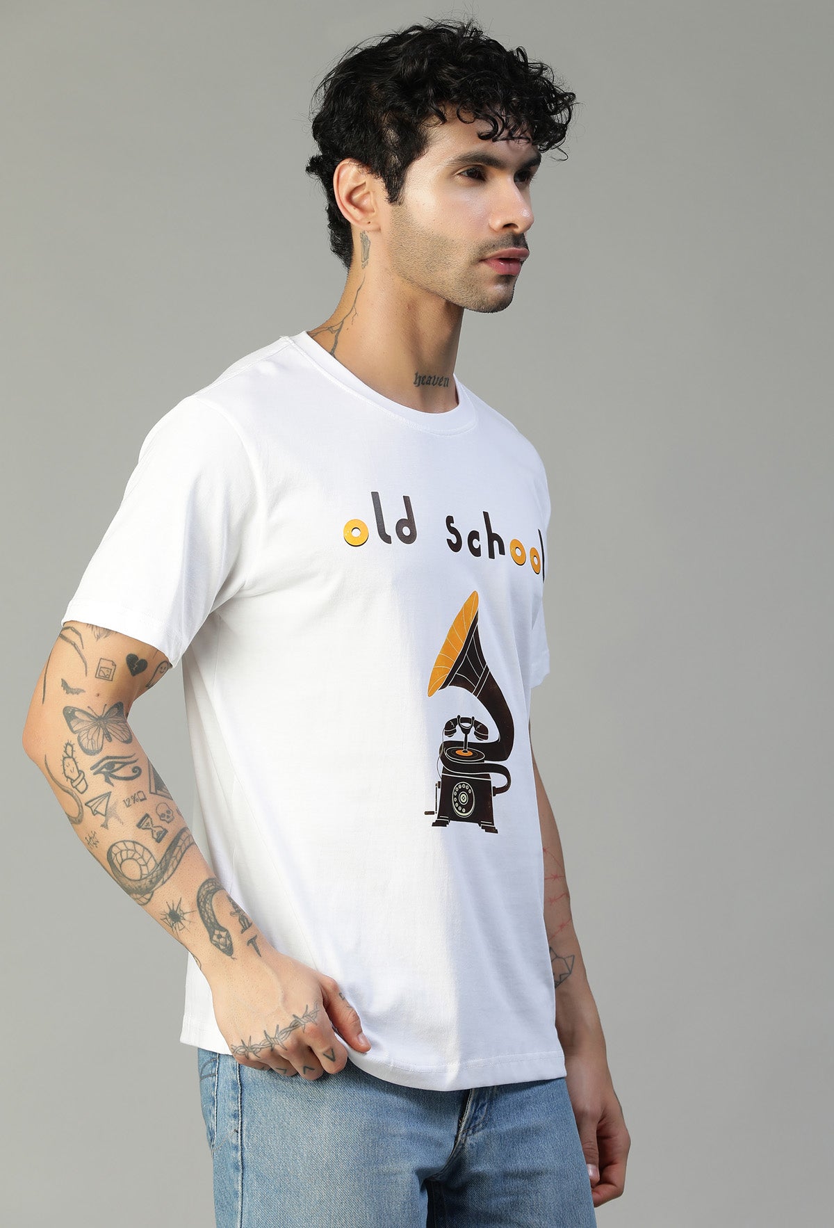 Regular Fit Classic Old School Graphic Printed T-Shirt White