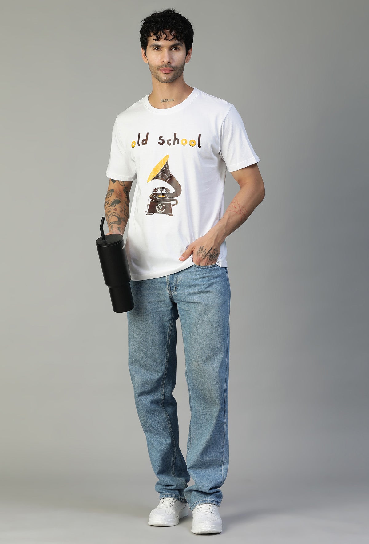 Regular Fit Classic Old School Graphic Printed T-Shirt White