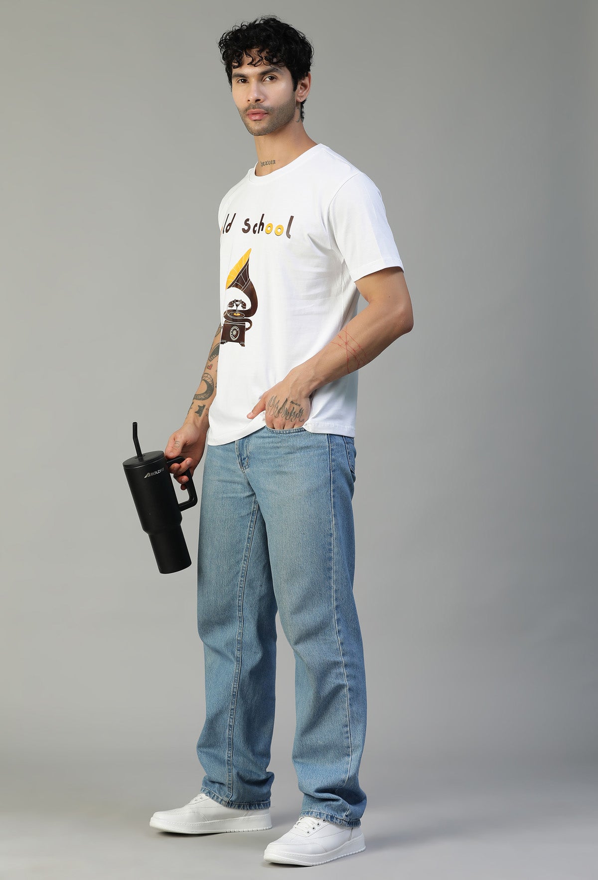 Regular Fit Classic Old School Graphic Printed T-Shirt White