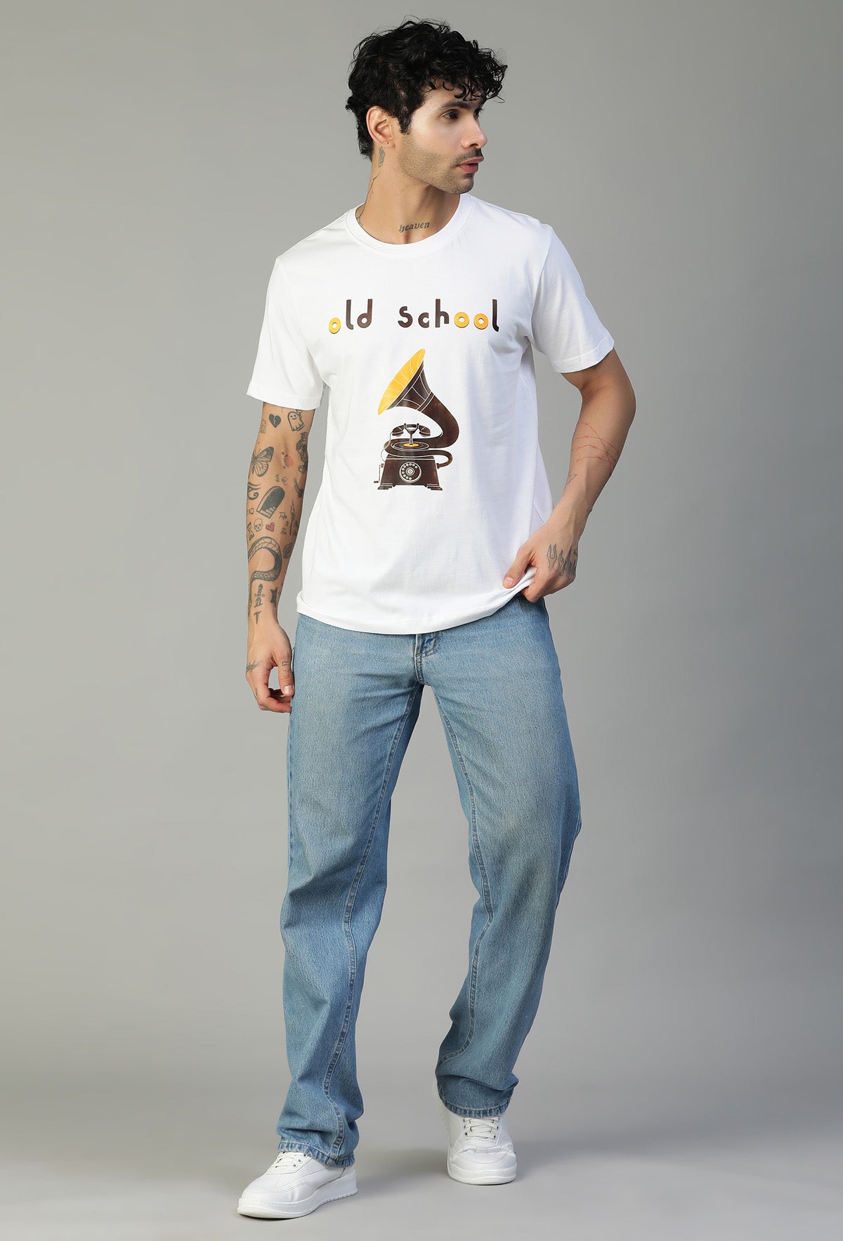 Regular Fit Classic Old School Graphic Printed T-Shirt White