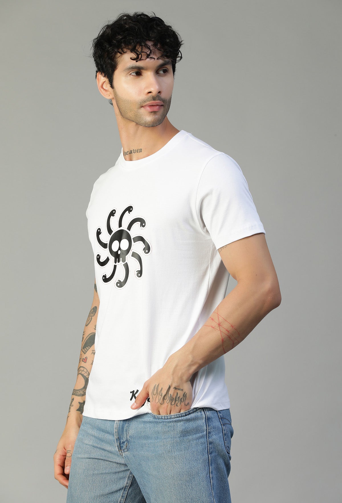One Piece Anime Design Pirate Symbol Regular Fit White Printed T-Shirt