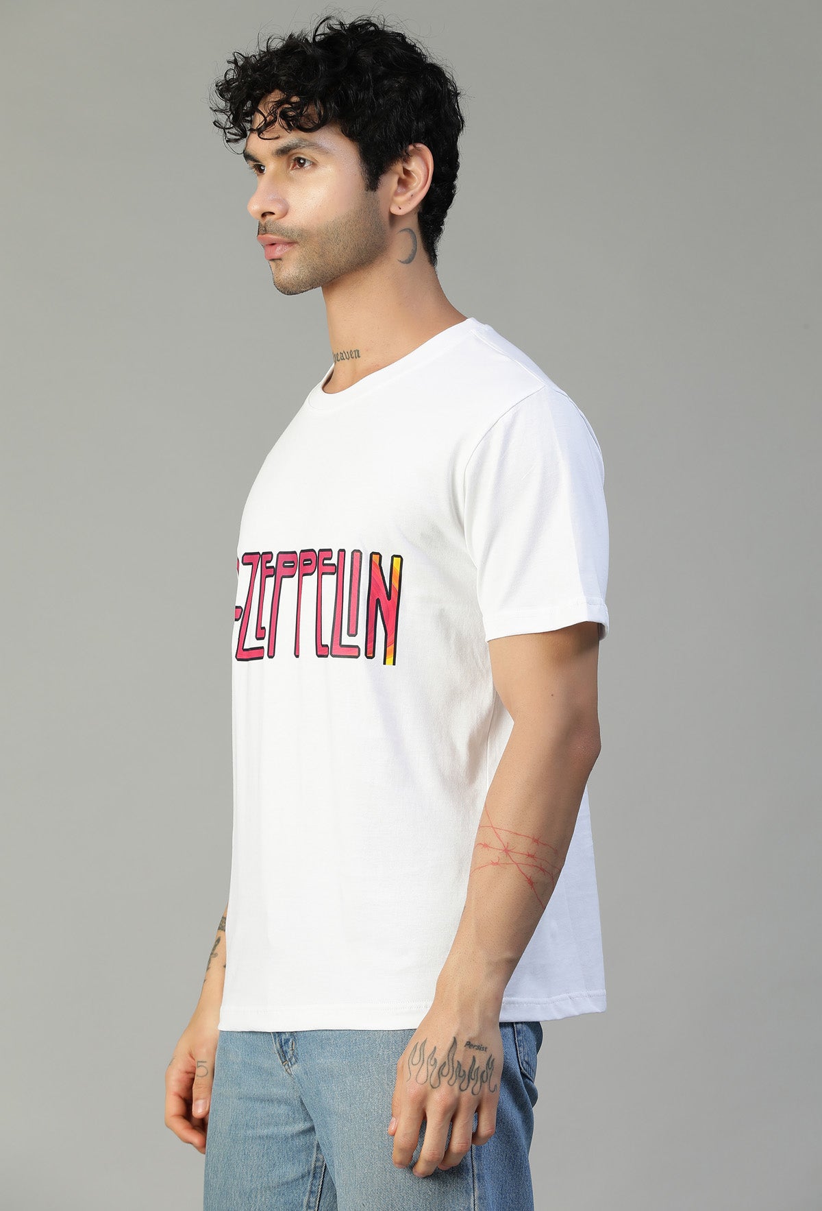 Regular Fit Led zeppelin Graphic Printed T-Shirt White