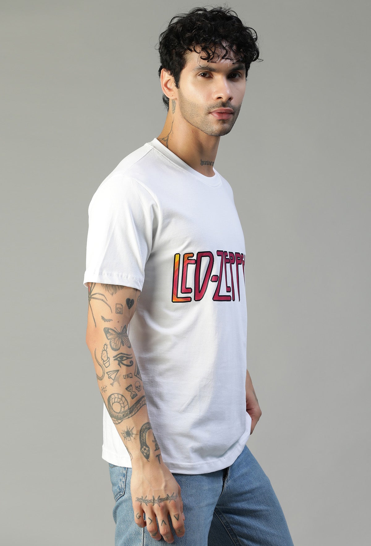 Regular Fit Led zeppelin Graphic Printed T-Shirt White
