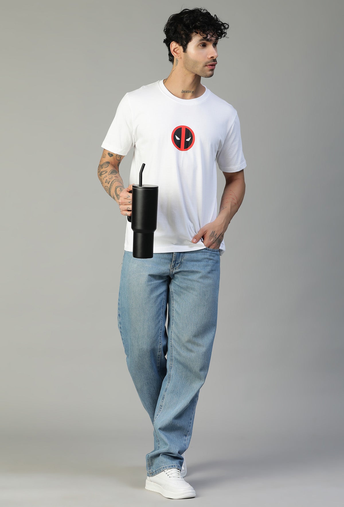 Regular Fit Deadpool Printed T-Shirt White