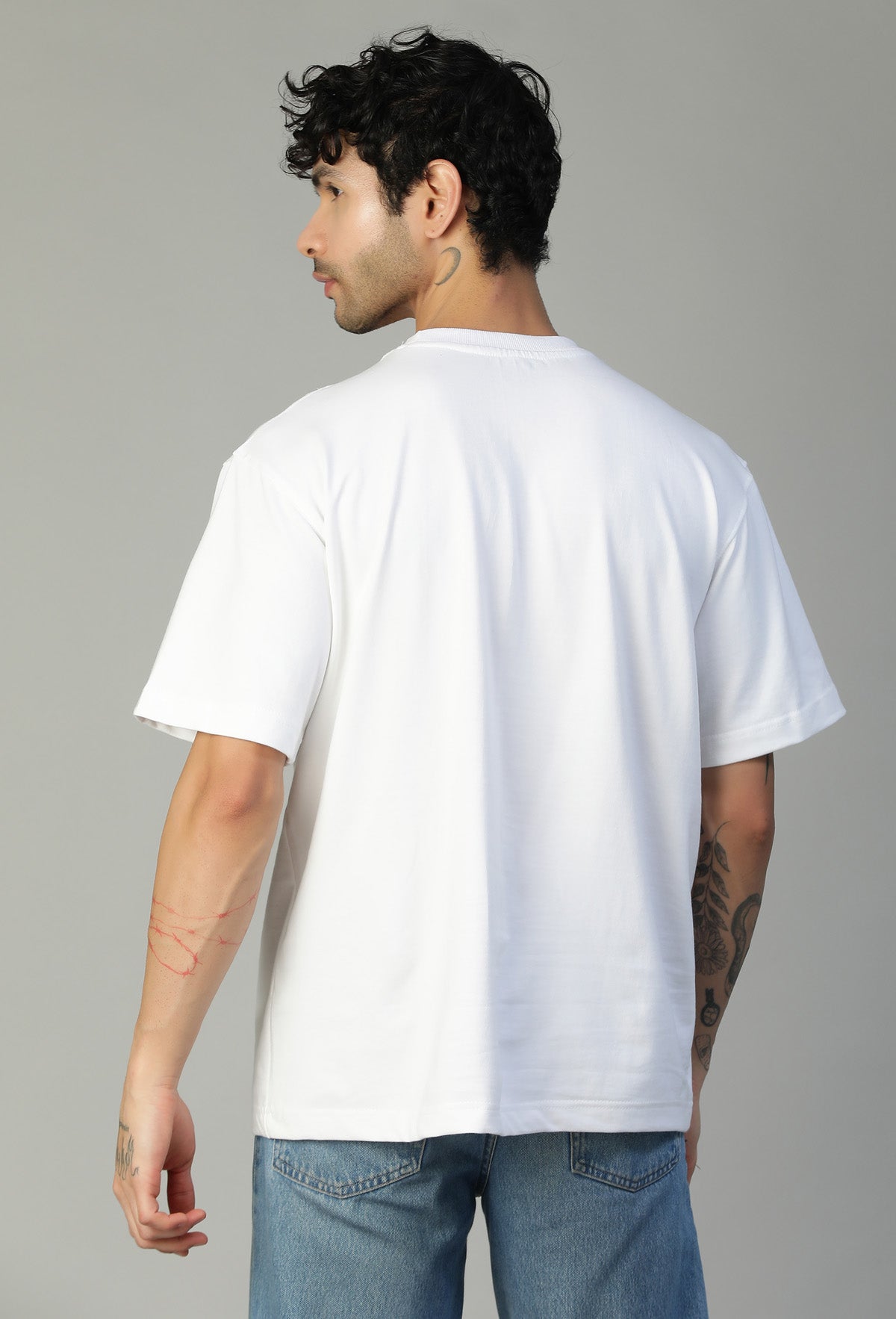 Premium Spiderman Graphic Printed Pure Cotton Drop-Shoulder Sleeves Oversized T-shirt White