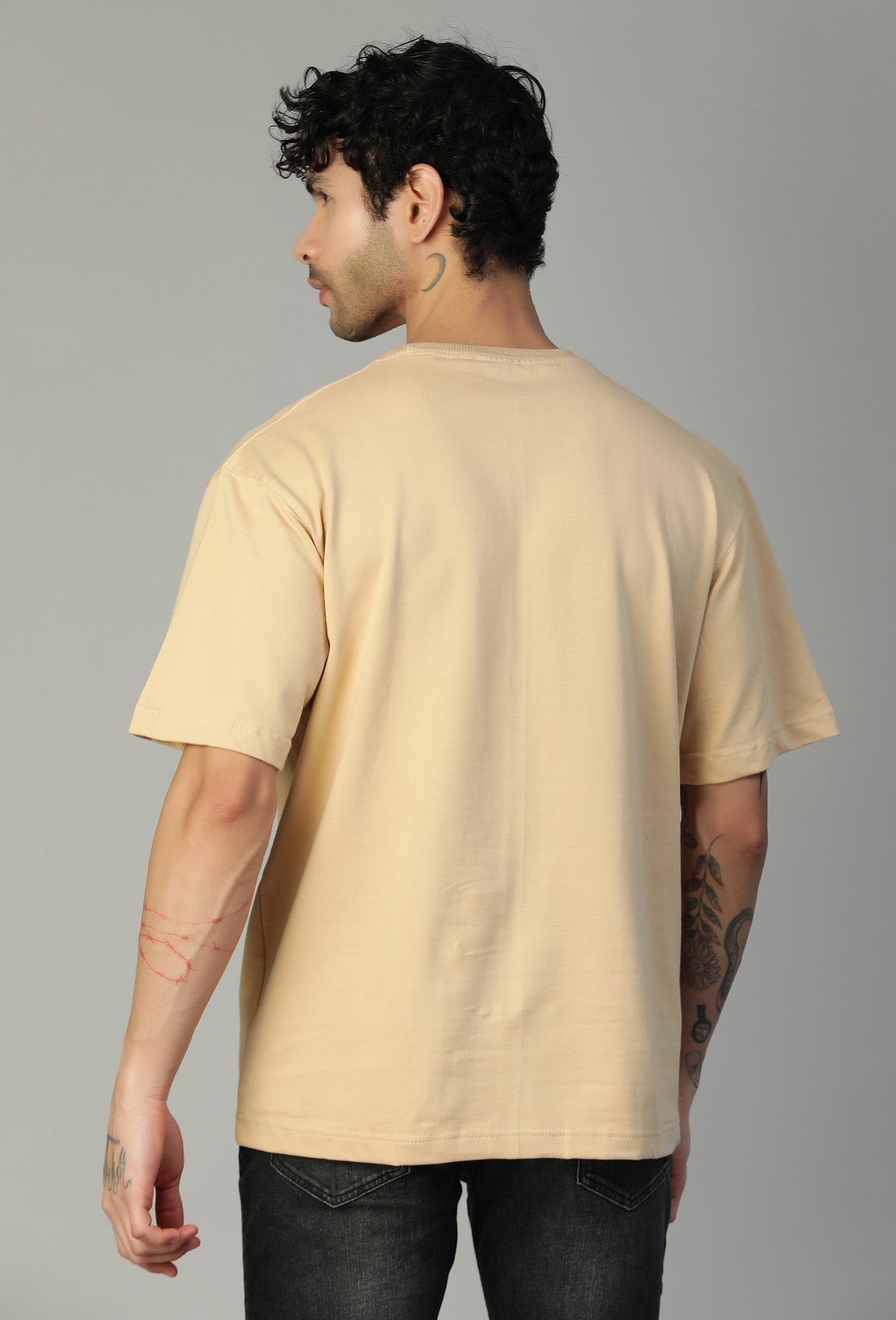 Premium Typography Pure Cotton Oversized T-shirt Beige