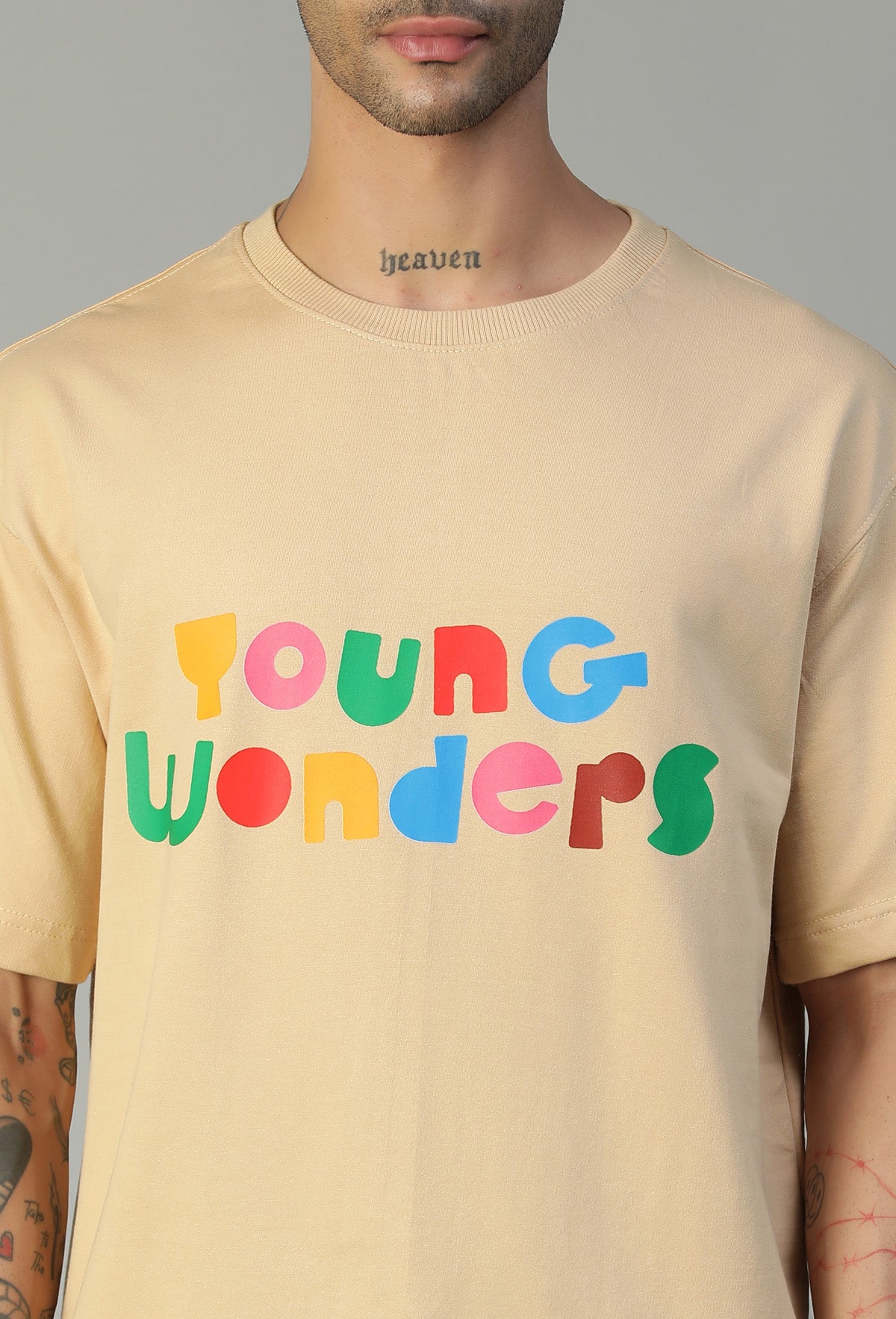 Premium Typography Pure Cotton Oversized T-shirt Beige