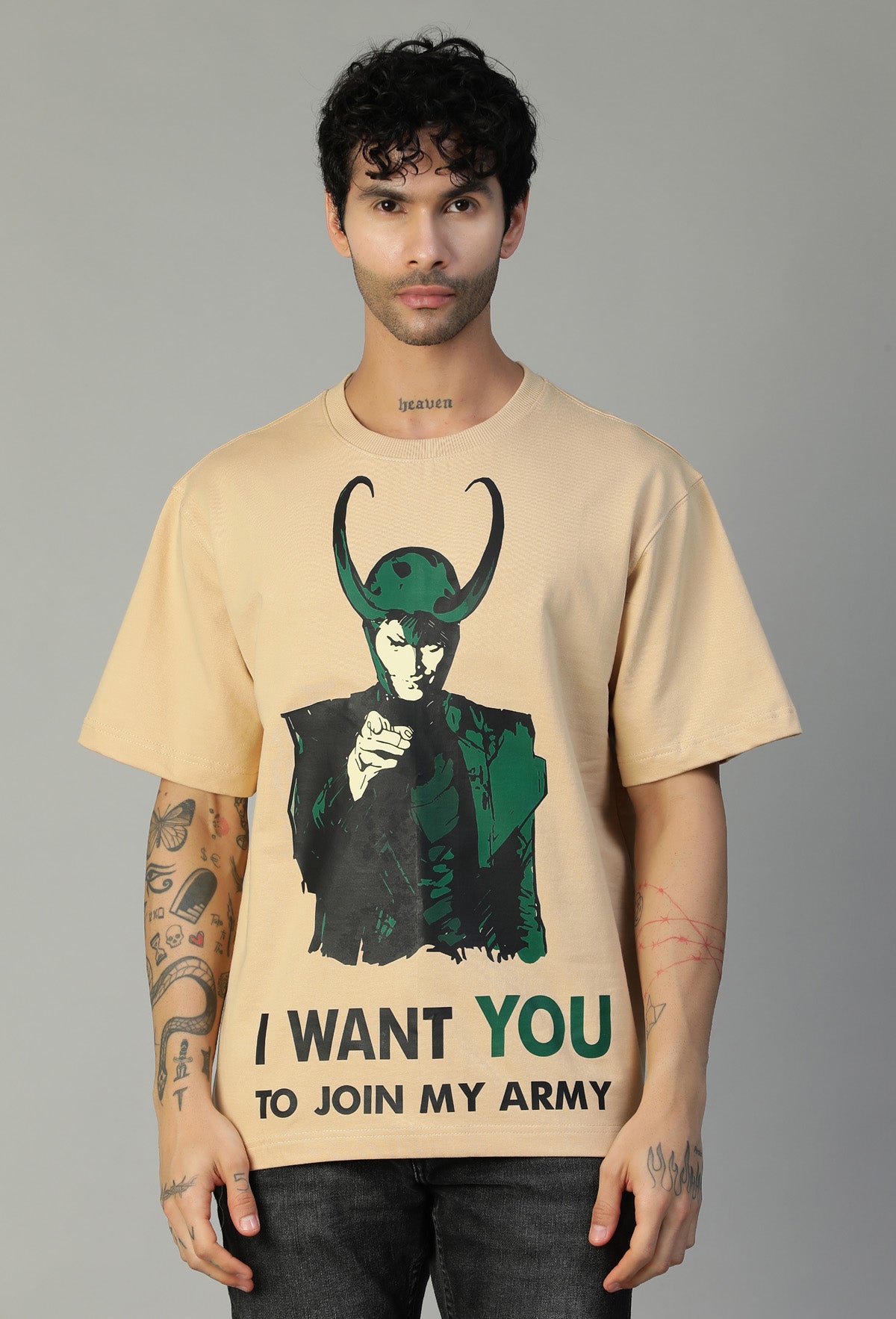 Loki Large Printed Premium Pure Cotton Oversized T-shirt Beige