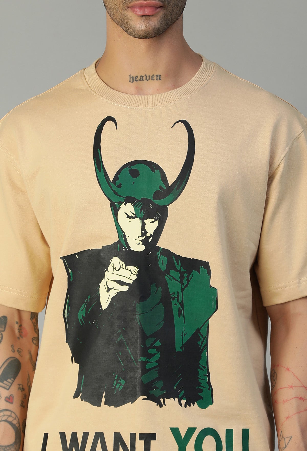Loki Large Printed Premium Pure Cotton Oversized T-shirt Beige