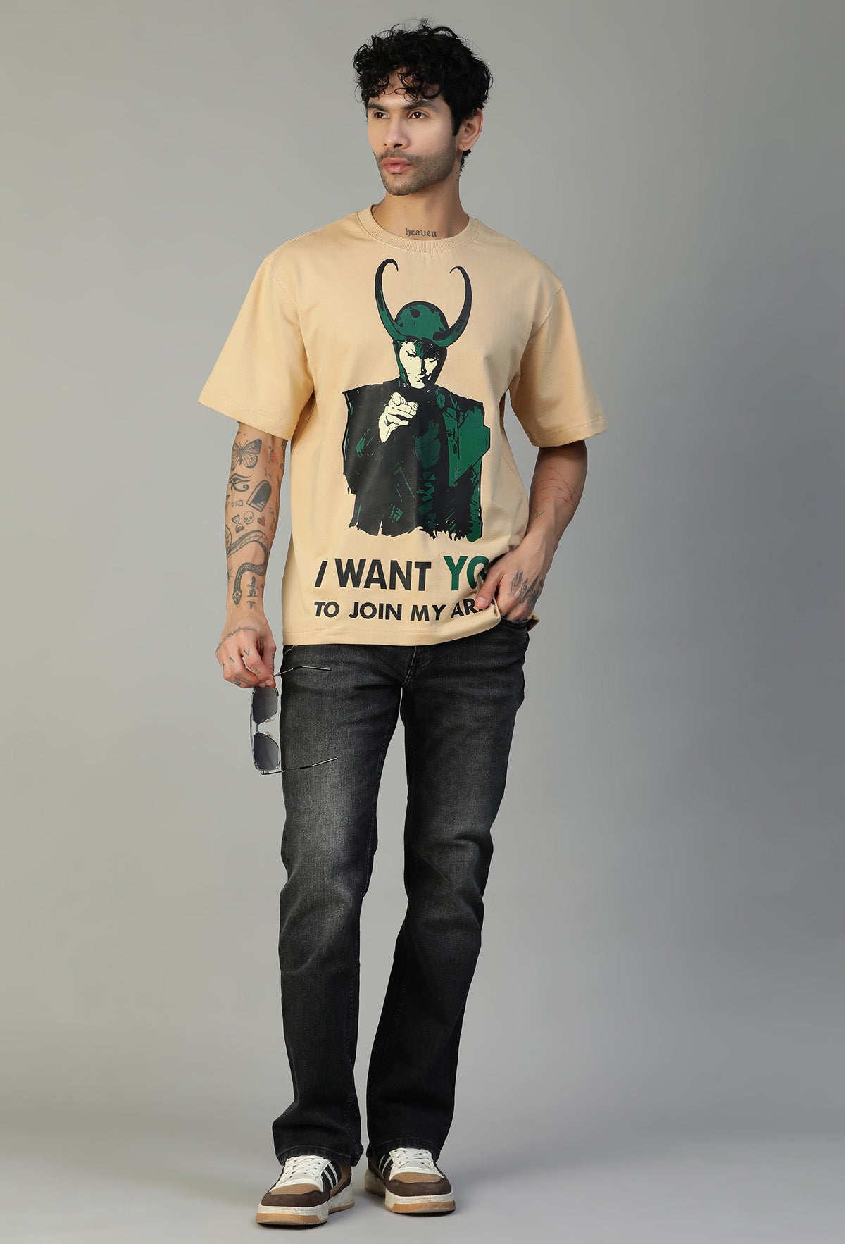 Loki Large Printed Premium Pure Cotton Oversized T-shirt Beige