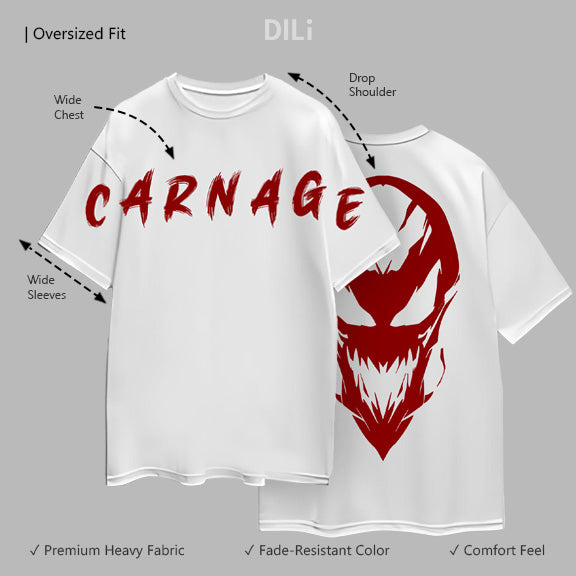 Carnage Premium Pure Cotton Drop-Shoulder Sleeves Oversized T-shirt White