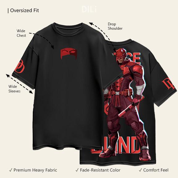 Daredevil Premium Printed Pure Cotton Drop-Shoulder Sleeves Black Oversized T-shirt