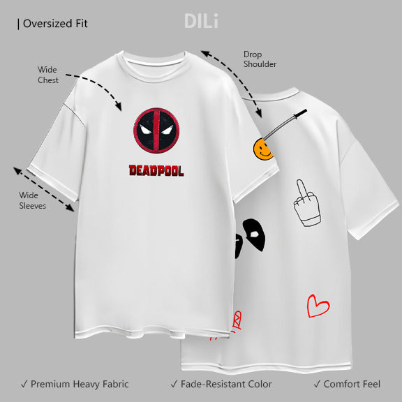 Deadpool Ultrasoft Pure Cotton Drop-Shoulder Sleeves Oversized White T-shirt