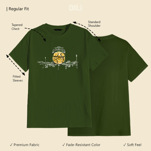 Regular Fit Classic Delhi Graphic Printed T-Shirt Olive