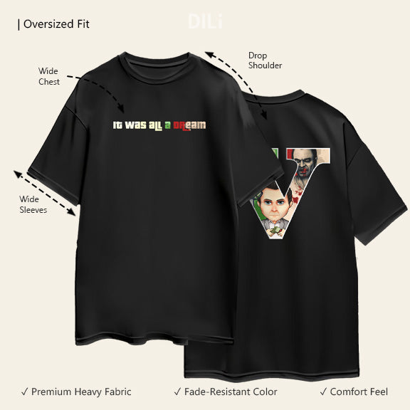 Graphic Printed Premium Pure Cotton Oversized Black T-shirt