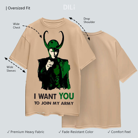 Loki Large Printed Premium Pure Cotton Oversized T-shirt Beige