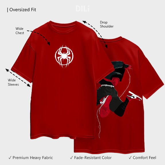 Premium Spider Printed Pure Cotton Oversized Red T-shirt
