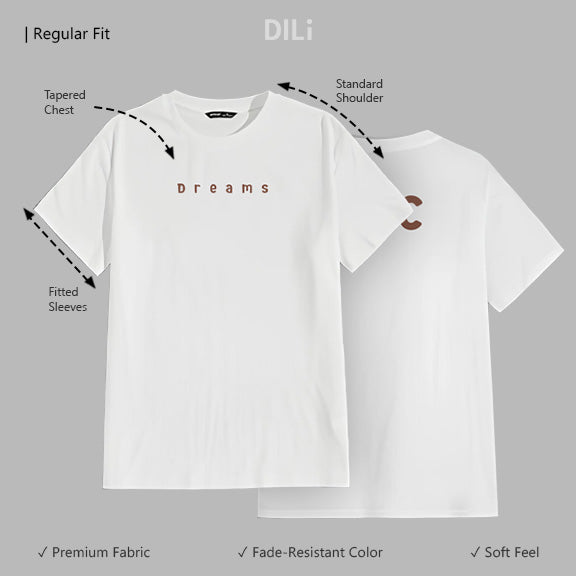 Dreams Text Printed Regular Fit Printed T-Shirt White
