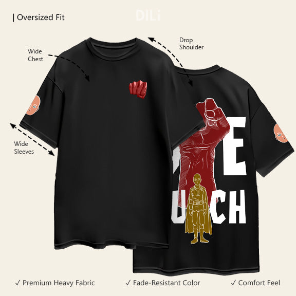 One Punch Man Pure Cotton Oversized T-shirt Black