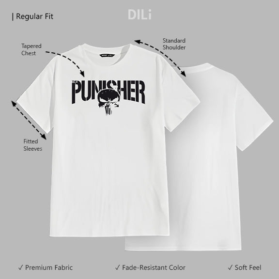 Punisher Text Printed Regular Fit Printed T-Shirt White
