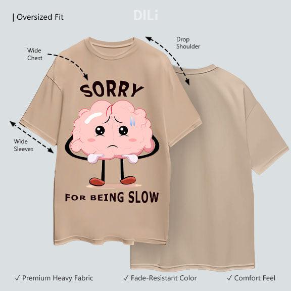 Graphic Printed Pure Cotton Oversized T-shirt Beige