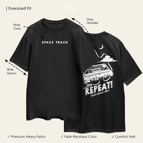 Space Track Printed Premium Pure Cotton Oversized Black T-shirt