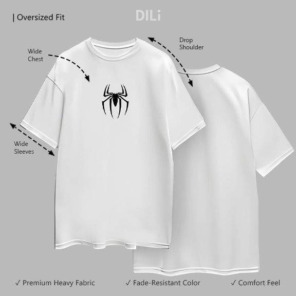 Spider Symbol Printed Pure Cotton Drop-Shoulder Sleeves Oversized White T-shirt