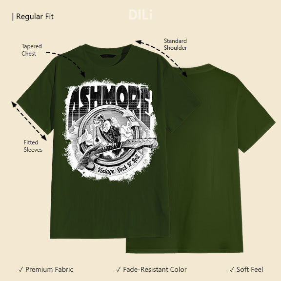 Big Classic Eagle Design Printed Olive Regular Fit T-Shirt