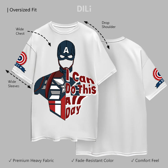 Captain America Printed Premium Pure Cotton Oversized White T-shirt