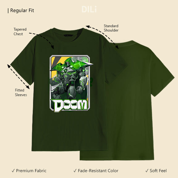 Doom Design Regular Fit Printed T-Shirt Olive