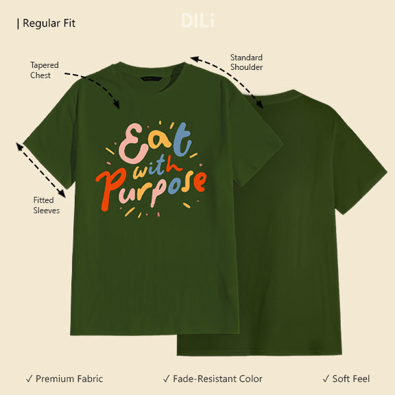 Text Design Printed Regular Fit Printed T-Shirt Olive