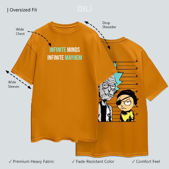 Premium Rick and Morty Pure Cotton Oversized T-shirt Mustard
