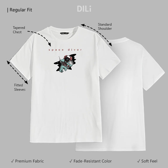 Space Diver Regular Fit Printed T-Shirt White