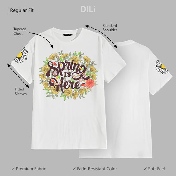 Regular Fit Spring Floral Design Printed T-Shirt White