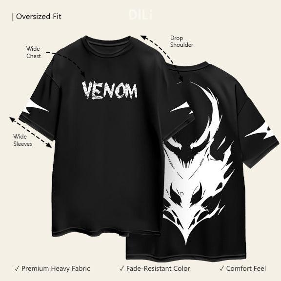 Venom Printed Pure Cotton Oversized T-shirt Black