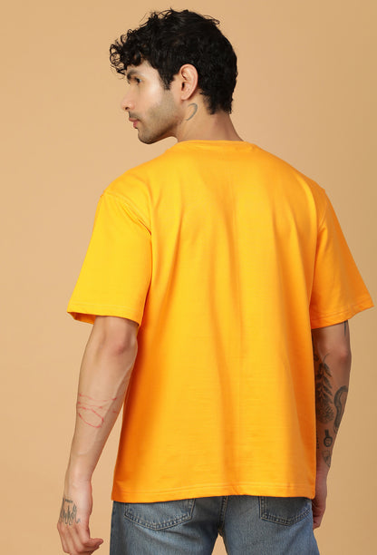 Floral Design Printed Pure Cotton Oversized T-shirt Mustard