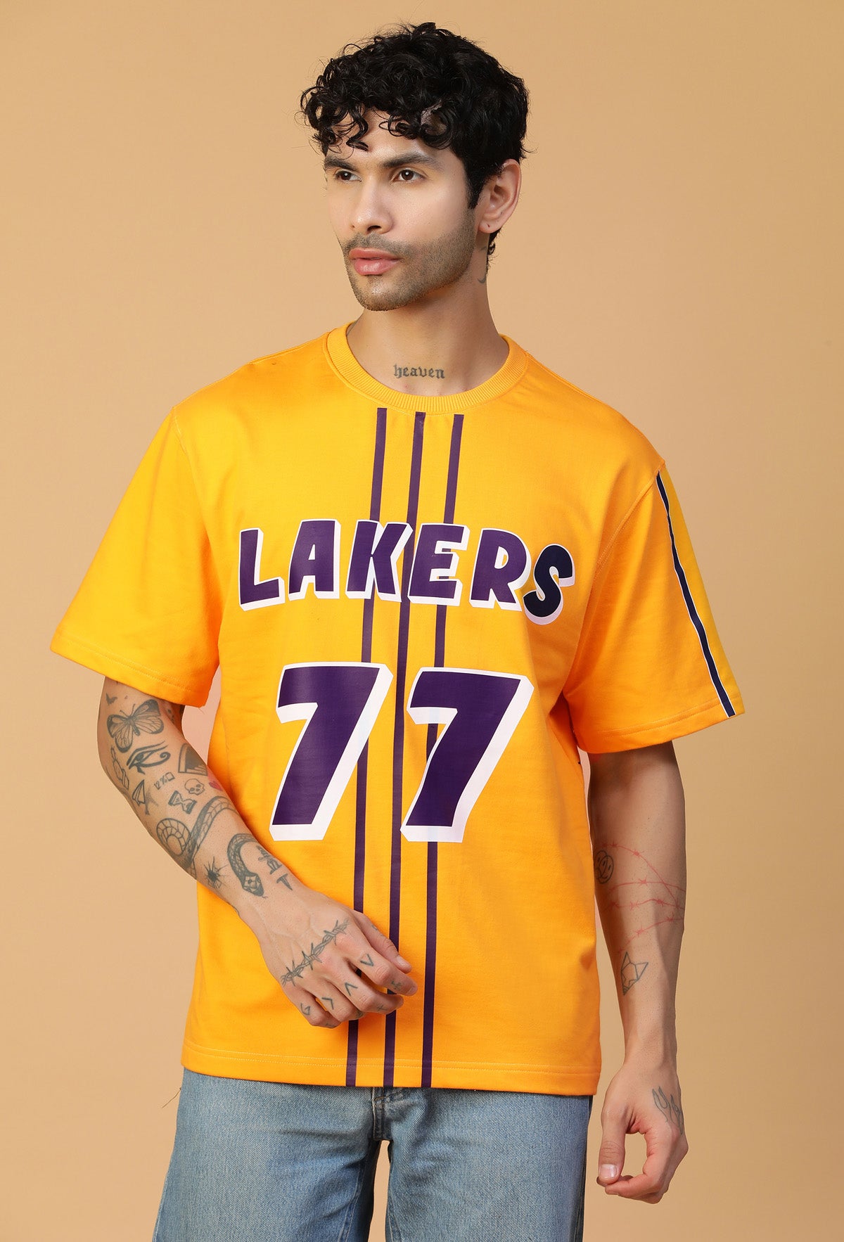 Lakers 77 Fan Tee Mustered Pure Cotton Oversized T-shirt.