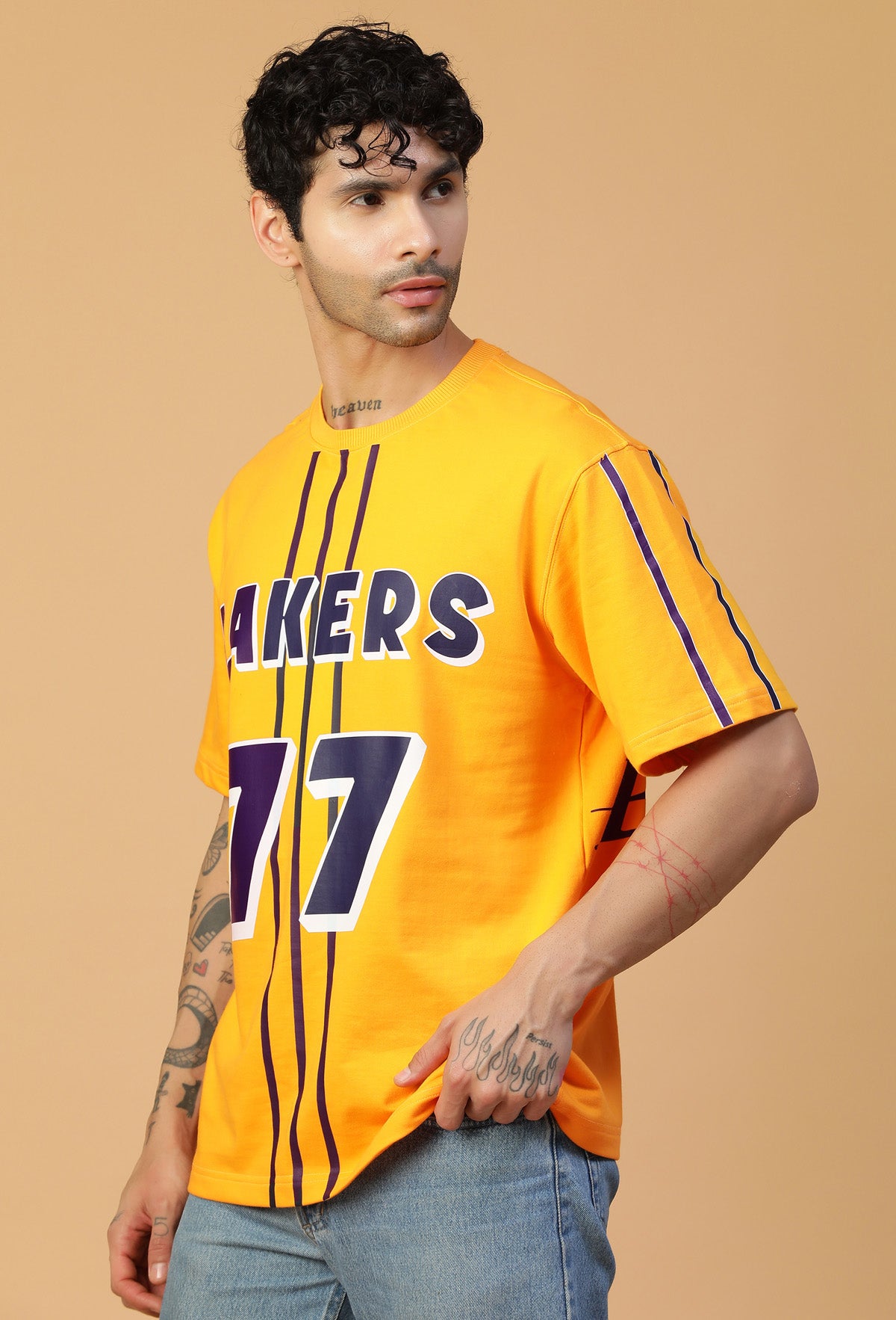Lakers 77 Fan Tee Mustered Pure Cotton Oversized T-shirt.