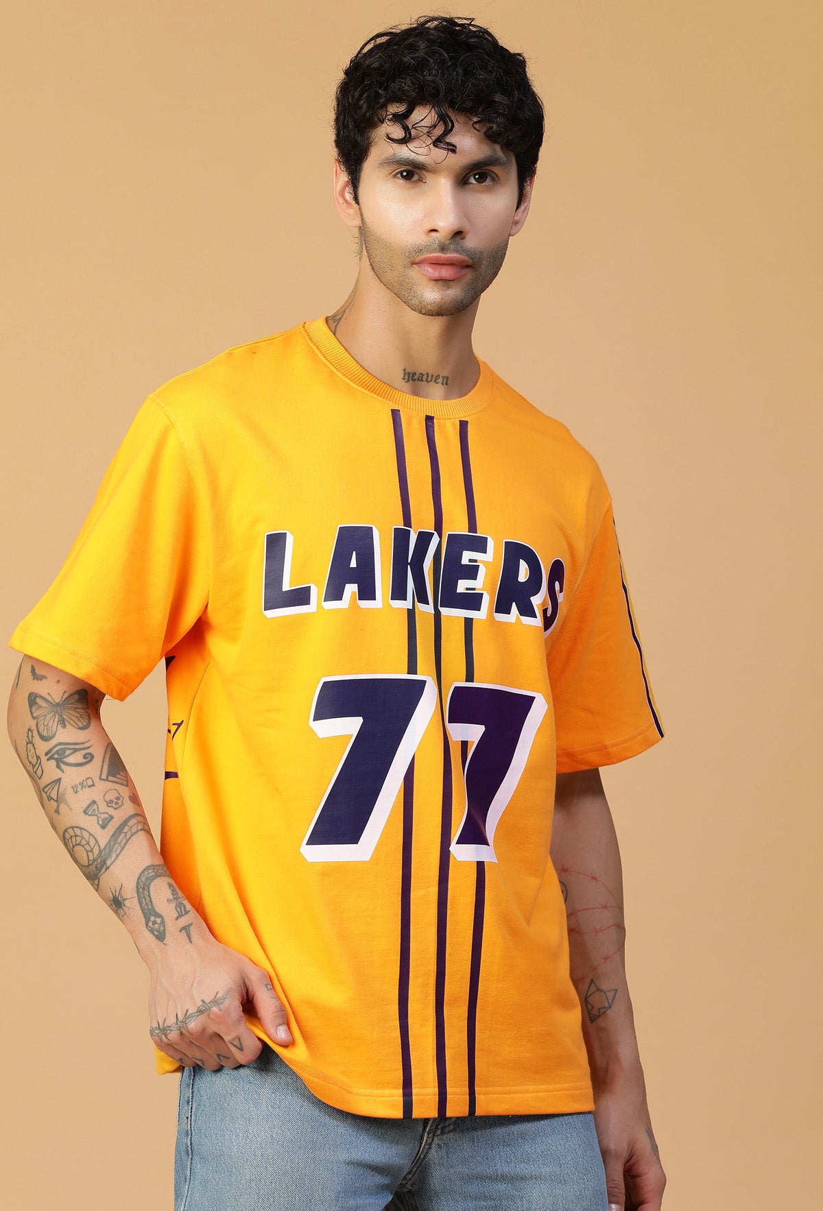 Lakers 77 Fan Tee Mustered Pure Cotton Oversized T-shirt.