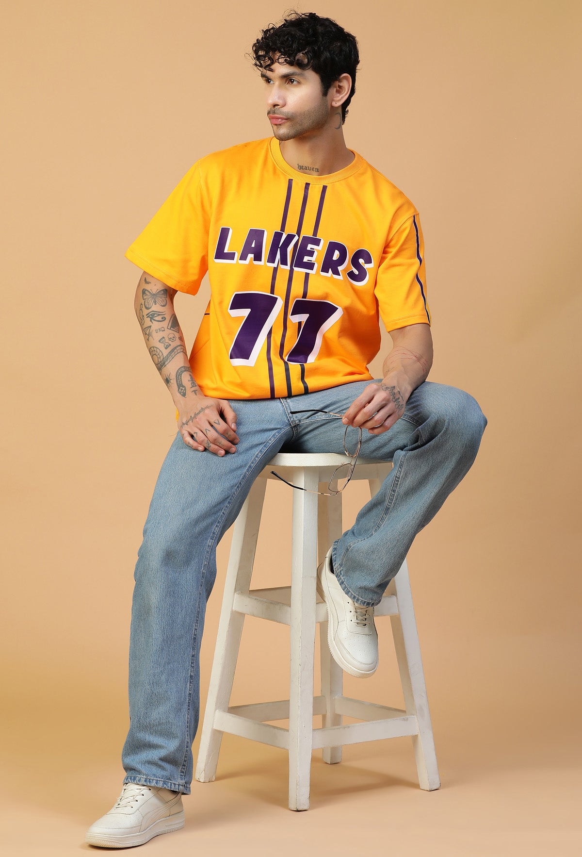 Lakers 77 Fan Tee Mustered Pure Cotton Oversized T-shirt.