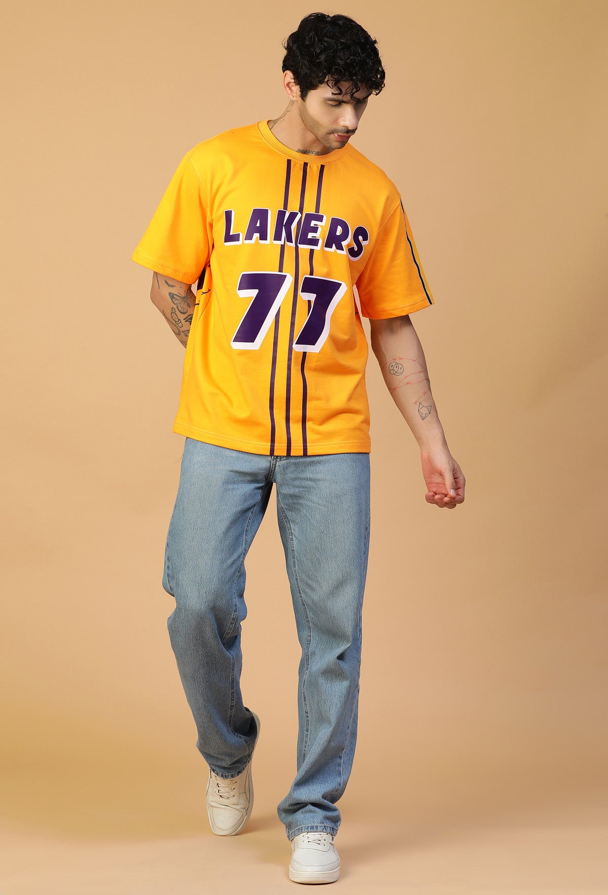 Lakers 77 Fan Tee Mustered Pure Cotton Oversized T-shirt.