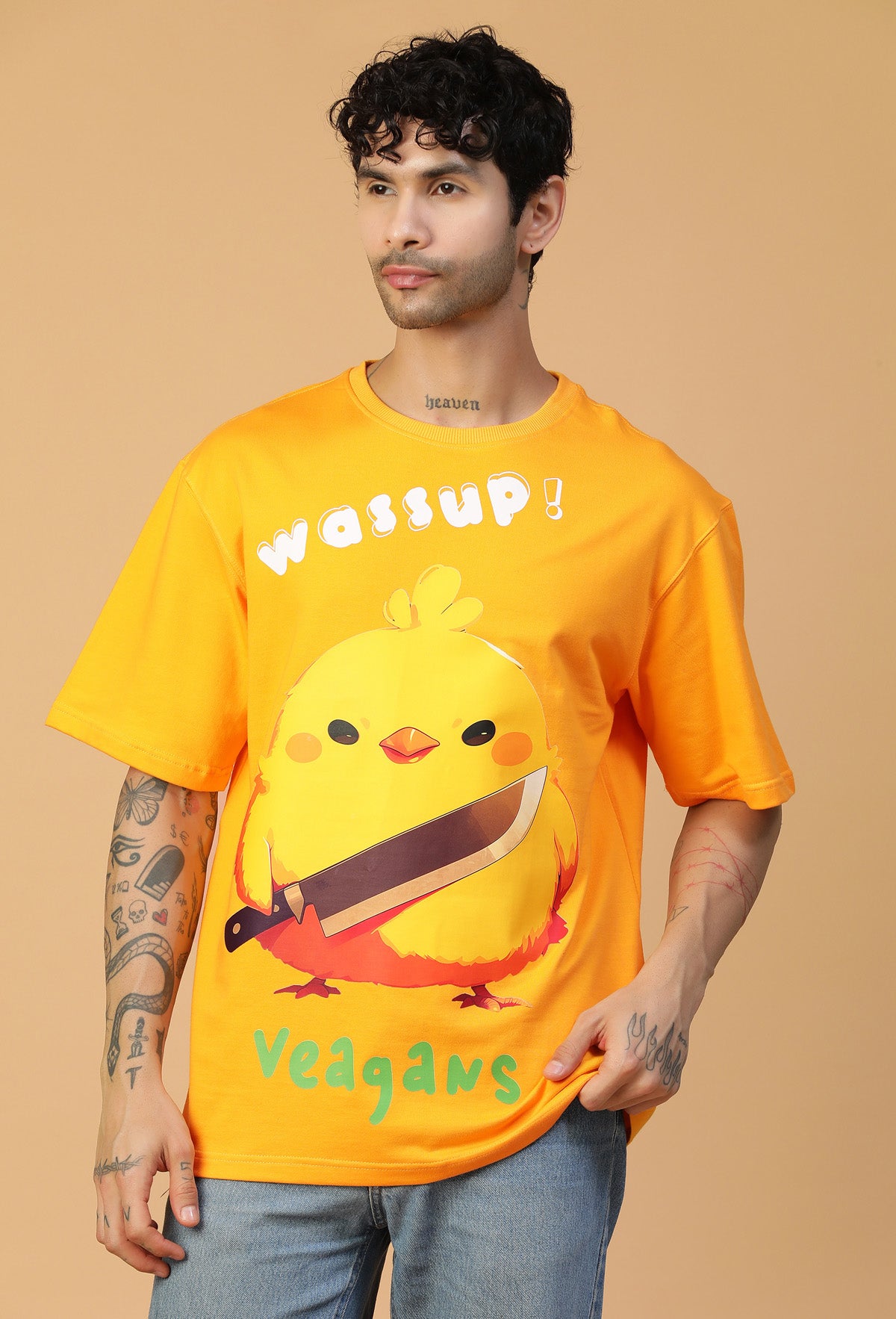 Graphic Printed Pure Cotton Oversized T-shirt mustered.
