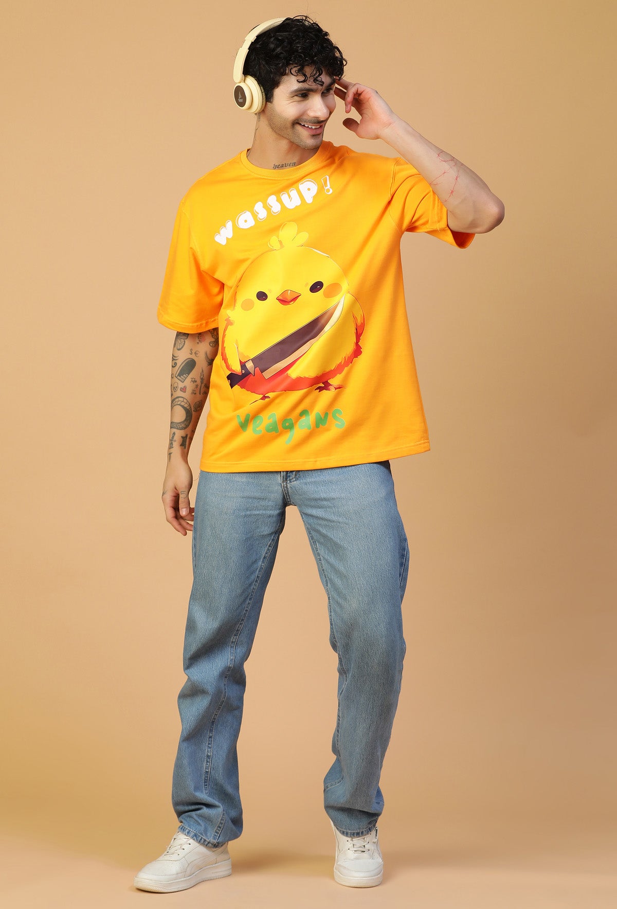 Graphic Printed Pure Cotton Oversized T-shirt mustered.
