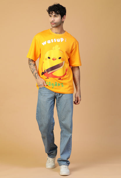 Graphic Printed Pure Cotton Oversized T-shirt mustered