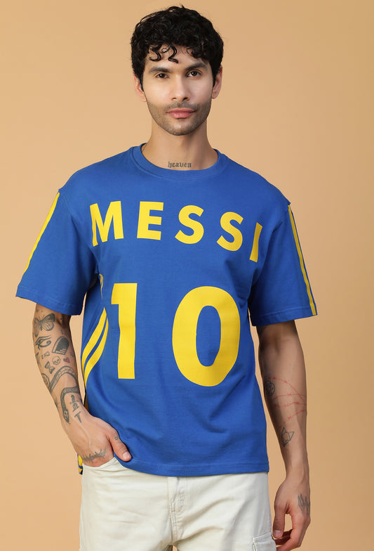 Premium Cotton Messi 10 Drop-Shoulder Sleeves Royal Blue Oversized T-shirt