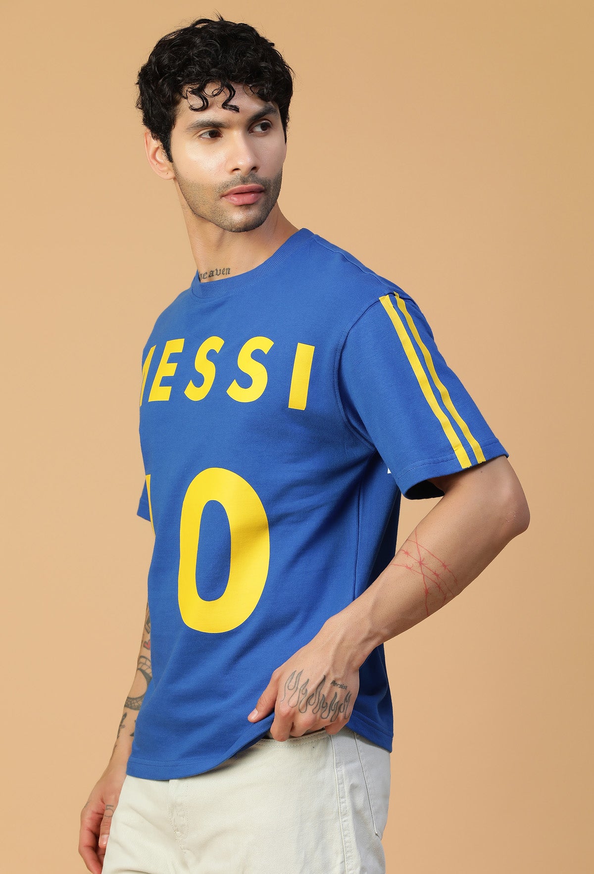 Premium Cotton Messi 10 Drop-Shoulder Sleeves Royal Blue Oversized T-shirt.