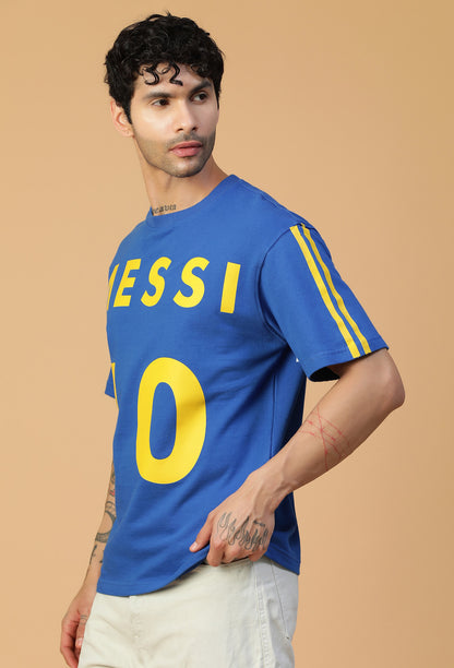 Premium Cotton Messi 10 Drop-Shoulder Sleeves Royal Blue Oversized T-shirt